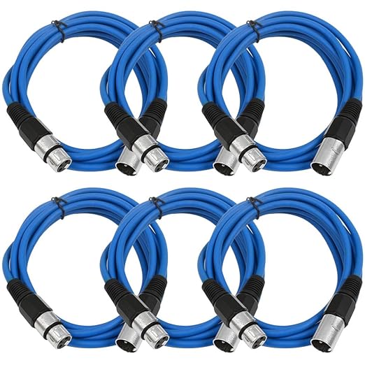 Seismic Audio - SAXLX-10-6 Pack of 10' Blue XLR Male to XLR Female Patch Cables - Balanced - 10 Foot Patch Cords
