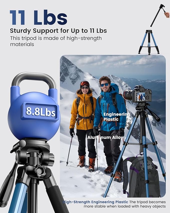 CAMBOFOTO 73" Camera Tripod and Monopod, Professional Aluminum Tripod Stand for Mirrorless Camera/DSLR/Cell Phone/Camcorder/GoPro, with Phone Holder and Travel Bag (Navy Blue)
