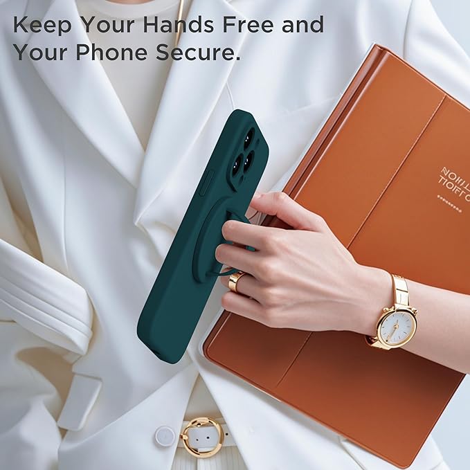 Upgraded Magnetic Phone Grip, Liquid Silicone Soft and Portable, Removable Finger Loop Ring Grip Holder for iPhone, Strong Magnetic Attraction, Compatible with MagSafe Phone Case, Dark Green
