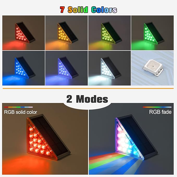 NIORSUN Solar Step Lights,12 Pack RGB Solid Color Changing Solar Stair Lights Outdoor Waterproof IP67 Auto On Off,Solar Lights for Steps,Stair,Patio,Yard,Porch,Front Door,Deck Decor