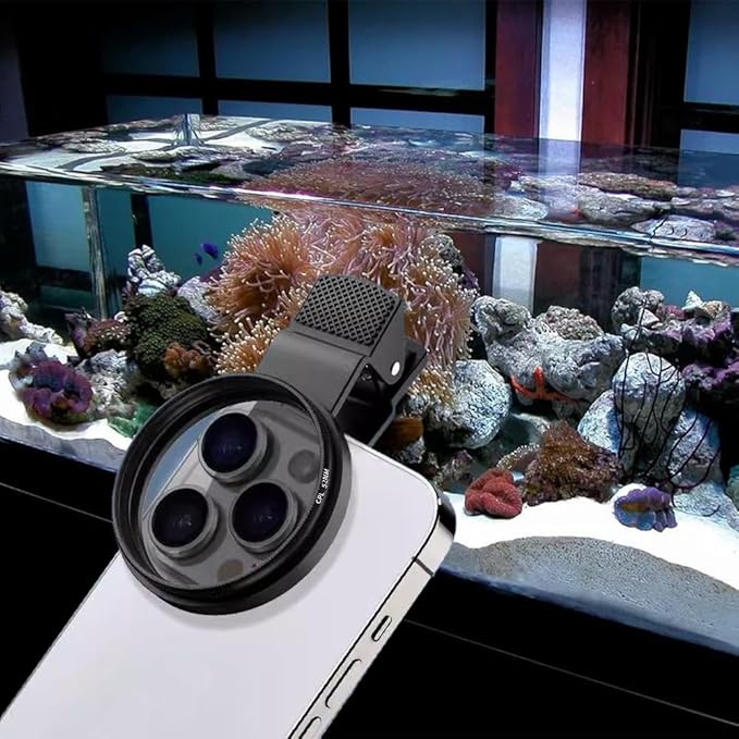 Fish Tank Photography Lens, Seawater Coral Cylinder Lens with Macro Filter Aquarium Set Yelow Orange Phone Camera Cell Underwater Diving Kit for Freshwater Universal Smartphone
