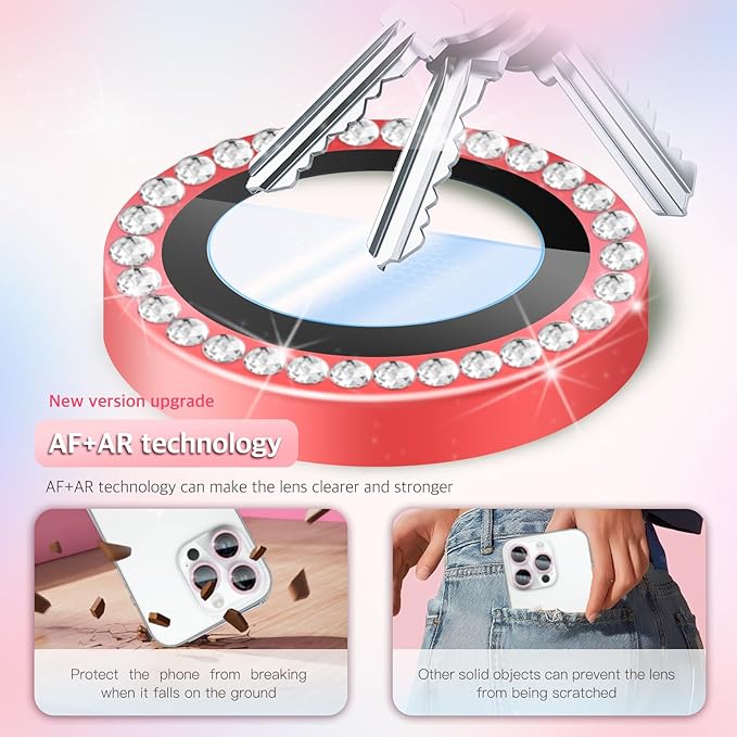 Camera Lens Protector Bling Compatible for iPhone 16 Pro/16 Pro Max,9H Tempered Glass,1Step Installation Tray,HD Clear/Military Grade Shatterproof/Scratch Resistant(Diamond Red)