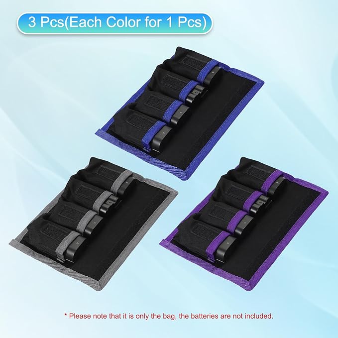 PATIKIL Camera Battery Pouch Case, 4 Pocket Nylon DSLR Battery Case Holder Storage Bag for AAA, LP-E6, LP-E8, NP-FW50, EN-EL14, EN-EL15 Batteries (Gray, Blue, Purple)