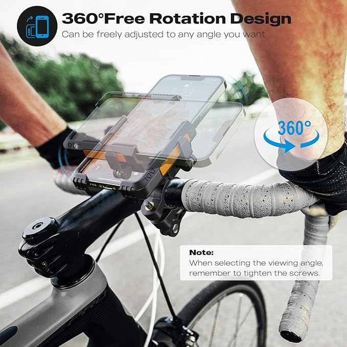 New Upgraded Bike Phone Mount Holder Two Connectors Quickly Lock and Release,360°Rotatable Bicycle Motorcycle Scooter Accessories Handlebar Phone Clip for 4.0"-7.0" Smartphone (Orange)