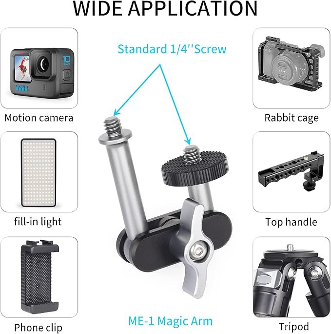 INNOREL ME-1 Universal Magic Arm with Dual Ball Head for Tripod Cellphone Holder Articulating Magic Arm with 1/4" Screw on Both Ends for LED Light/LCD Monitor/Microphone/Phone Clip Load 4.4lb/2kg