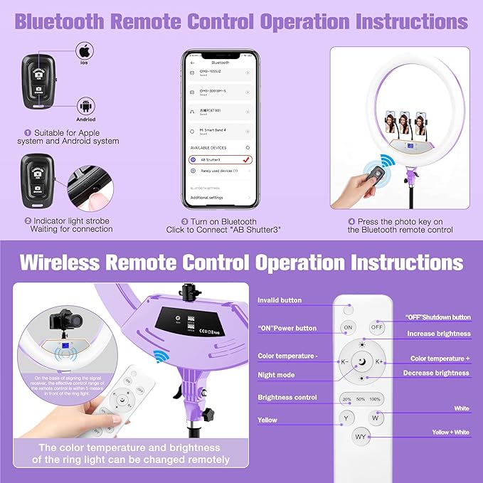 22"Ring Light with Stand,Ring Light Tripod for iPhone ipad,with 75"Tripod/LCD Display/4 ipad iPhone Clips/2 USB Ports,2600K-6500K Color Temperature,for Barber Makeup Tattoo TikTok Video Recording Vlog