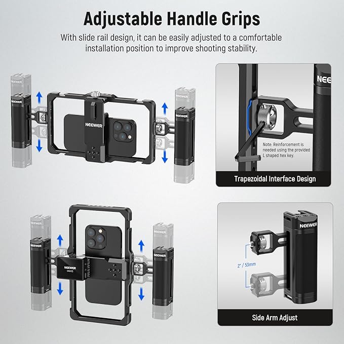 NEEWER Upgraded Phone Rig Vlogging Kit, Video Cage Stabilizer with Dual Handle Wireless Mic Clip Slot Cleaning Cloth for TikTok YouTube Recording Compatible with iPhone Samsung Android SmallRig, PA009