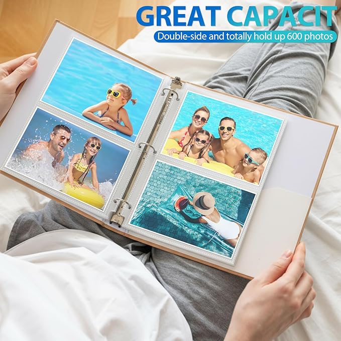 Feifeiya Feifeiya 150 Pack 5 x 7 Photo Sleeves for 3 Ring Binder(for 600 Pictures) archival Photo Page Protectors Holds Clear Plastic Refill Pages Plastic Album Refill Pages