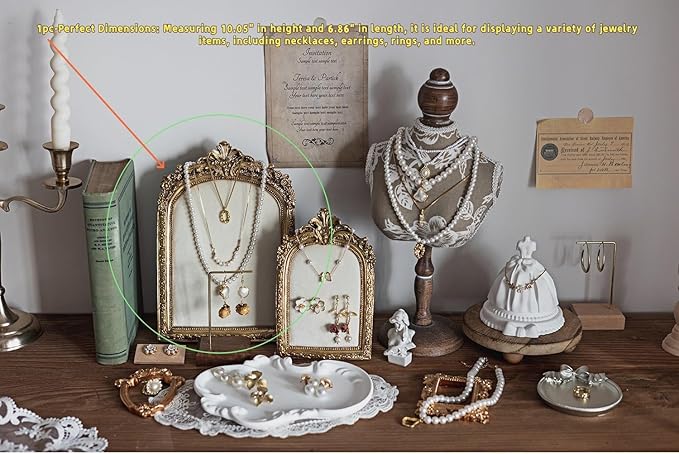 10.4"*7" gold Jewelry Display Stand Photo Frame, Resin Vintage Earring Stand, Velvet Necklace Storage Stand, Elegant Decoration for Jewelry and Collectibles-1pack