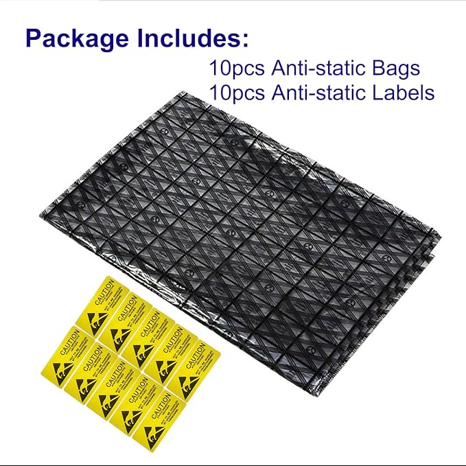 Antistatic Bags ESD Shielding Bag with Anti-Static Labels for Hard Drive SSD HDD Motherboard Video Card RAM Electronic Devices (Motherboard Bag-10pcs)