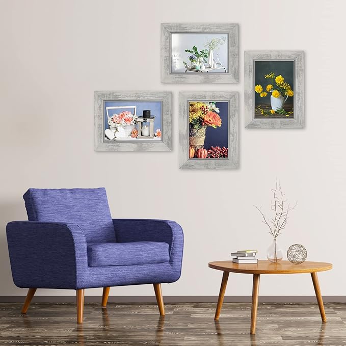 XUANLUO 5x7 Picture Frames Set of 4 Rustic Retro Photo Frame with HD Plastic Cover for Wall Mount and Tabletop Display Family Friends Wedding Gift