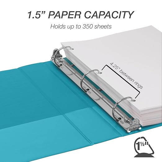 Samsill Durable 1.5 Inch Binder, Made in The USA, D Ring Binder, Customizable Clear View Cover, Sky Blue, Holds 350 Pages