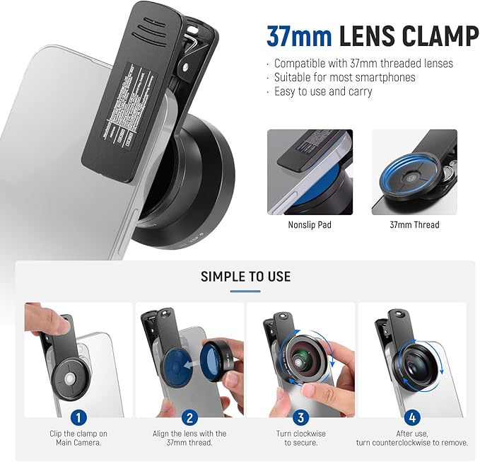 NEEWER Basics 2 in 1 Phone Camera Lens Accessories Kit, HD 0.45x Wide Angle + 15x Macro, 37mm Lens Clamp Compatible with iPhone Samsung Android Smartphone, LS-67