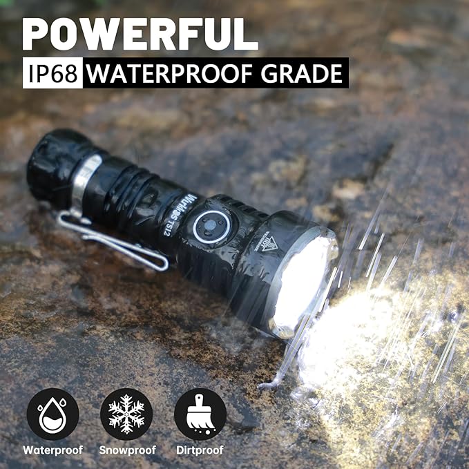 Wurkkos TS12 SFT25R LED Mini Flashlight Rechargeable,1350 High Lumens EDC Flashlight, Super Bright Small LED Flash Light, IP68 Waterproof Pocket Flashlight for Camping, Outdoors, Emergency