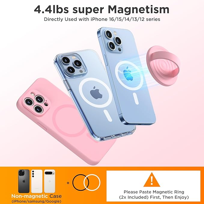 Upgraded Magnetic Phone Grip, Liquid Silicone Soft and Portable, Removable Finger Loop Ring Grip Holder for iPhone, Strong Magnetic Attraction, Compatible with MagSafe Phone Case, Pink