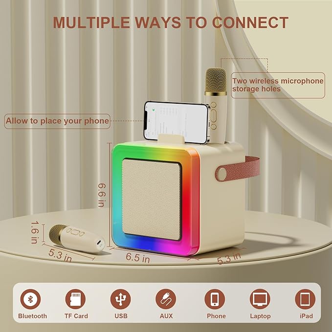 Mini Karaoke Machine for Kids Adults, Portable Bluetooth Speaker with 2 Wireless Microphones, Karaoke Toys for Family Party, Birthday Gifts for Girls Ages 4, 5, 6, 7, 8, 9, 10, 12+