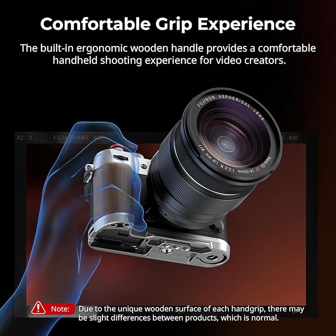 SMALLRIG X-T50 Handgrip, Wooden L-Shape Grip for FUJIFILM X-T50 Camera, Built-in Quick Release Plate for Arca, with Shutter Button and Hot Shoe Cover, Silver - 4735