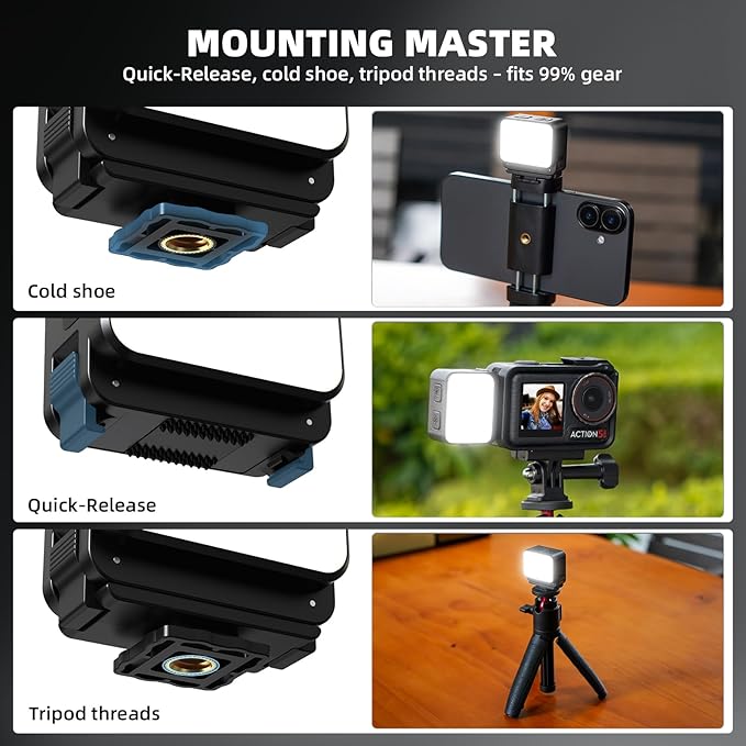 Mini Light for DJI Action Camera, Pocket 3 Fill Lighting Cold Hot Shoe LED Vlogging Light Attachment for DJI OSMO Pocket 3 Action 5 Pro 4 3, for GoPro Accessories