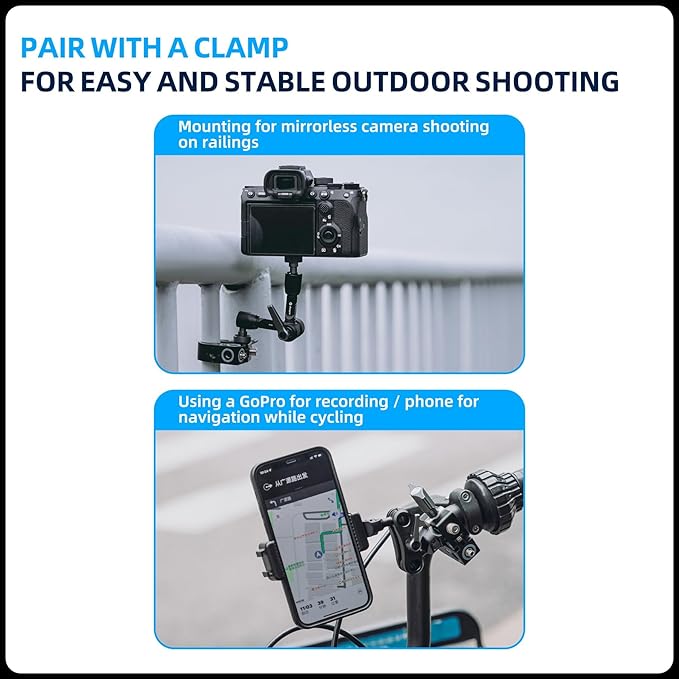 Fotopro 7 Inch Magic Arm Both 1/4 Inch Thread Screw Adjustable Articulating Magic Arm for Tripod Monitor LED Light Microphone Super Clamp GS-8
