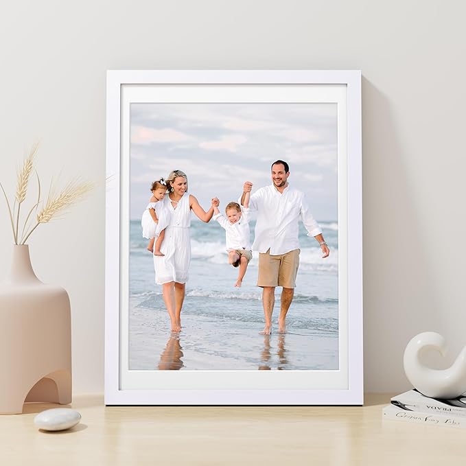 Vittanly 12x16 Picture Frame,Made of Solid Wood and Shatterproof Plexiglass, Display Pictures 11x14 with Mat or 12x16 without Mat, Wooden Photo Frame for Wall Mounting, White, 1 Pack