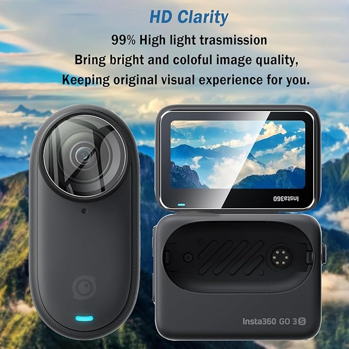 2 Pack Compatible with Insta360 GO 3S Screen Protector + 2 Pack Camera Lens Protector,Full Coverage 9H Tempered Glass Film,HD Clear Scratch Resistant for Insta 360 GO 3S accessories