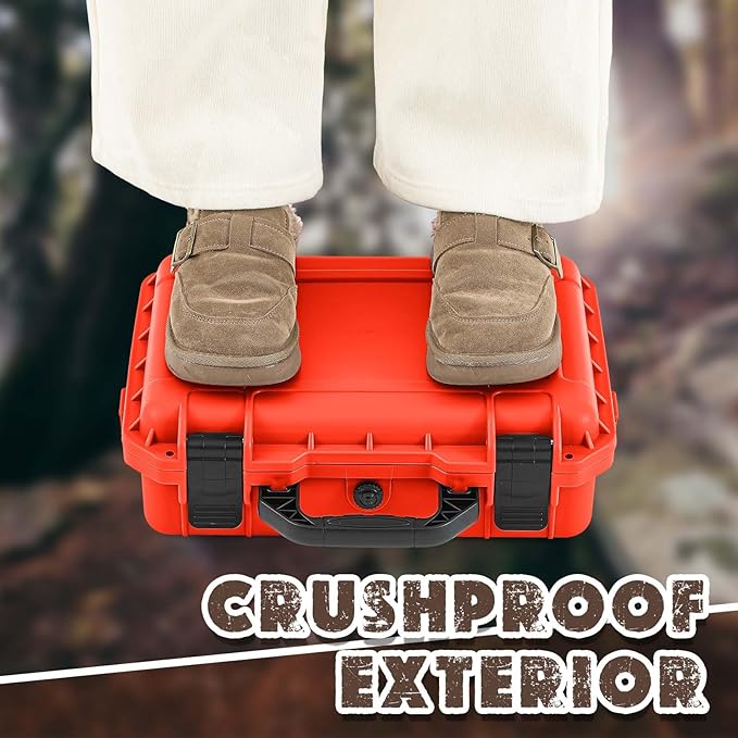 Relaxweex 1 Pcs 8.5 x 6.5 x 3.7 Inch Waterproof Hard Case with DIY Customizable Foam Insert Portable Protective Case with Knife for Camera Drones Equipments Tools Test Instruments (Reddish Orange)