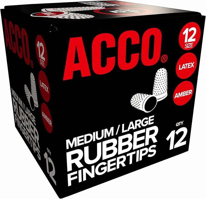 ACCO Rubber Finger Tips, Size 12 (Medium), 11/16" Base Diameter, Nubbed for Better Gripping, 12 Count Box (S7054032)