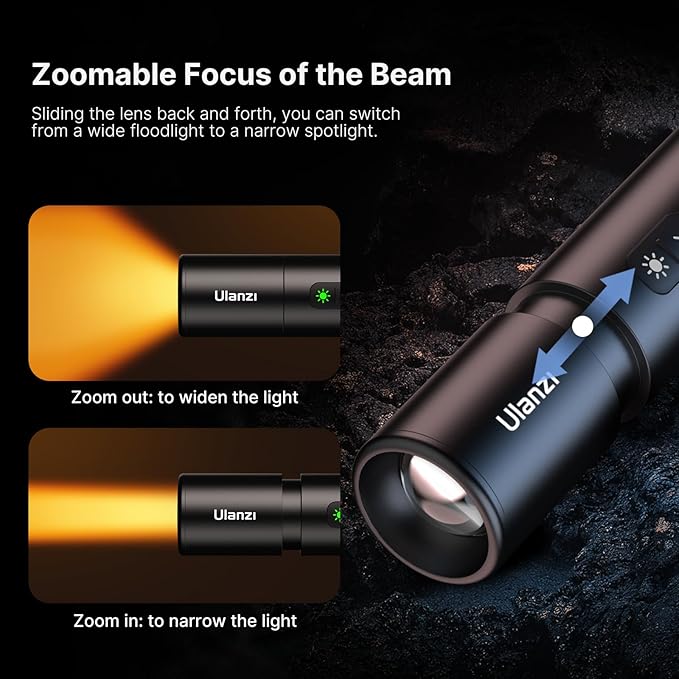 ULANZI LM07 LED Photography Flashlight, Handheld Videography Fill Light Spotlight 2000K-5500K-8000K Bi-Color Zoomable 2000mAh Rechargeable Portable Video Light for Photo, Video, Content Creation