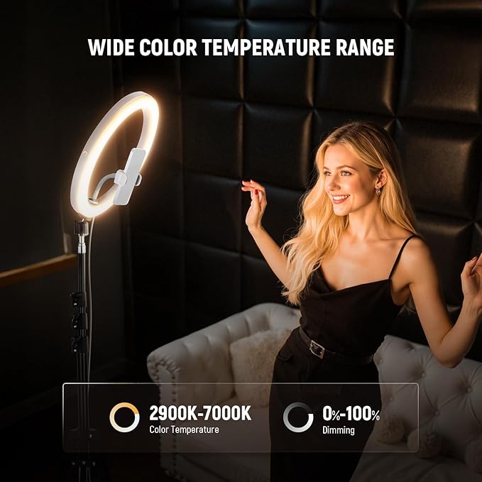 NEEWER RH12B Pro 12" 30W High Power LED Ring Light with 71" Tripod Stand Compatible with iPhone, 3290lux Bi Color Selfie Circle Light Phone Holder for Video Recording Makeup Stream, 2900-7000K CRI97+