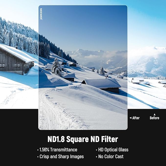 NEEWER ND1.8 (6 Stops) Square ND Filter, 4"x5.65" Dual Sided 30 Multi Nano Coated Cinema Neutral Density Filter for NEEWER Matte Box Compatible with Tilta Compatible with SmallRig