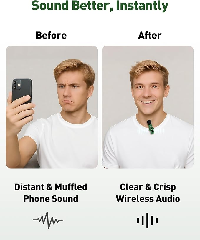 USB C Lavalier Microphone Wireless Mini Mic for Type-C Android Phone/Tablet/PC Video Recording Clip-on Mics with Rotatable Clip&Denoise Recording, Ideal for Vlog Tiktok Youtube Content Creator, Green