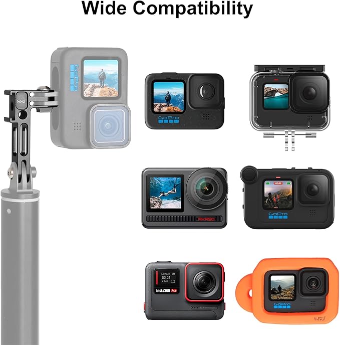 HSU Vertical Mount for GoPro, Aluminum 90 Degree Cold Shoe Direction Adapter, 1/4”-20 Screw Hole Tripod Mount for GoPro Hero 13/12/11/10/9/8/7/6, DJI Osmo Action 4/3 AKASO Action Camera and More