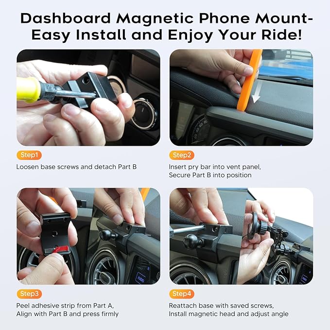 Magnetic Phone Mount for Toyota Tacoma 3rd Gen 2016-2023, 360 Rotatable and Adjustable, Direct Fit in Dashboard, Phone Holder N52 Magnet Cradle for Toyota Tacoma Accessories