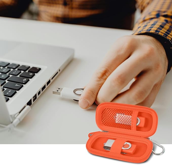 USB Flash Drive Case, SD Card Holder Compatible with Thumb Drive, Memory Cards, SDXC SDHC Storage Bag, Electronic Accessories Organizer for SanDisk for Samsung for Inland (Orange)