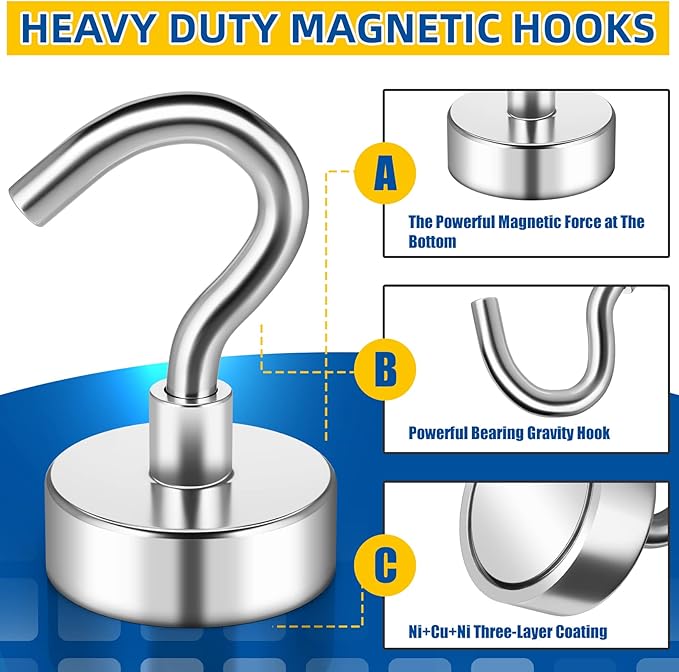 FINDMAG 20 Pack Magnetic Hooks for Cruise Cabins, 30 LB Strong Neodymium Magnets with Hooks, Rare Earth Magnetic Hook for Hanging in Classroom, Kitchen, Office, Camper, Home, Ship, Silver