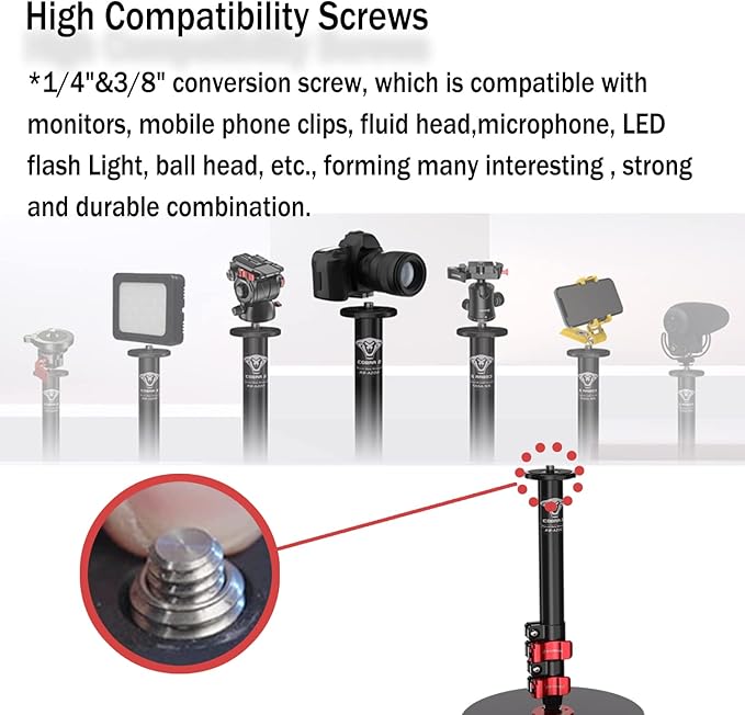 IFOOTAGE Round Base Monopod RB-A300,Live Studio Small Footprint Monopod,1/4" & 3/8" Mount Adapter and Conversion Screw,Aluminium Alloy Stable Structure,24"/61~59.5"/151cm