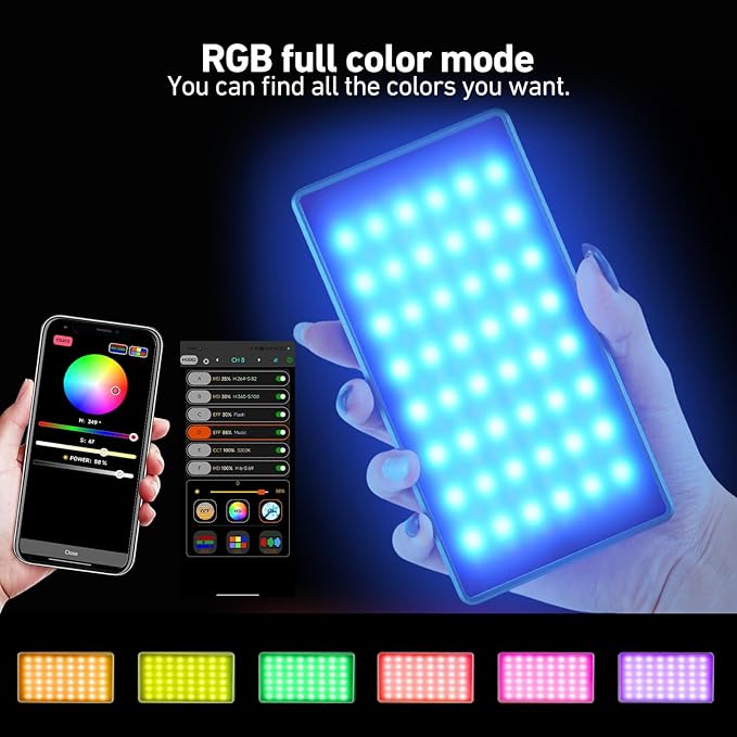 NA225 RGB Video Light,10W Portable Selfie LED Camera Light with 2500-9900K, 4000mAh Rechargeable Battery, CRI 96+, App Control for Studio Photography Vlogging Streaming Phone and Video (White)