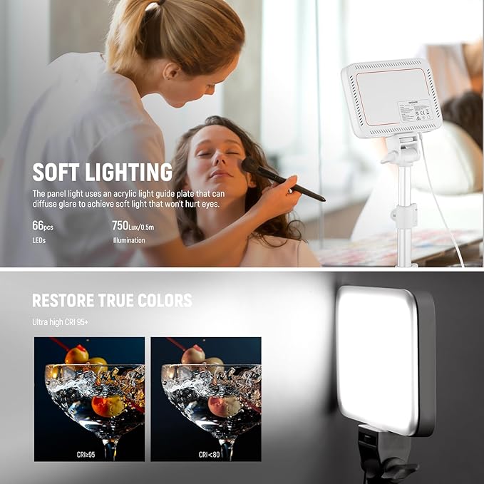 NEEWER Basics LED Video Light Panel Lighting Kit 2 Pack with Tripod Stand & Filter for Studio Photography Live Streaming Recording, Bi Color Dimmable Portable, 3200K-5600K CRI 95 750lux White, BP66