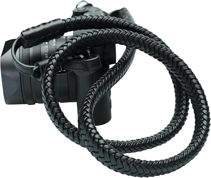 Vi Vante Leather Braided Camera Strap Matador Noir w/Electroplated Rings, Hand-Made 47 inches