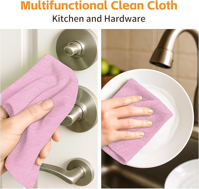 Microfiber Cleaning Cloth Roll, 50 Pack, Absorbent Reusable Towels for Kitchen, Durable Lint-Free, Scratch-Free Dish Rags for Home, Workshop & Screens, Pink Wave Pattern, 12 x 12 in