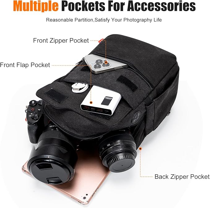 Cwatcun Camera Sling Bag Crossbody Small Camera Case, Lightweight DSLR/SLR/Mirrorless Photography Bag with Tripod Holder and Rain Cover for Canon, Nikon, Sony, Fuji Cameras, Lens Accessories