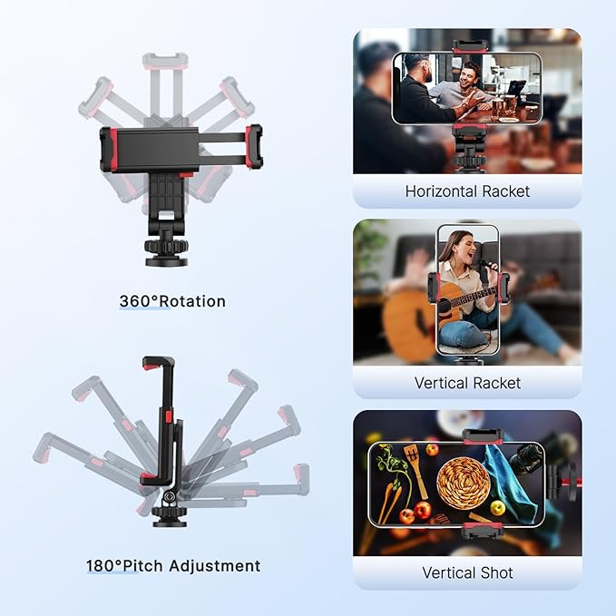 ULANZI Universal Phone Tripod Mount with Cold Shoe Mount, Rotates and Adjustable Clamp Holder Smartphone Clip Adapter for iPhone 11 Pro Max X XR Xs Max 8 7 Plus Samsung Galaxy s10 s9 Note10 Google