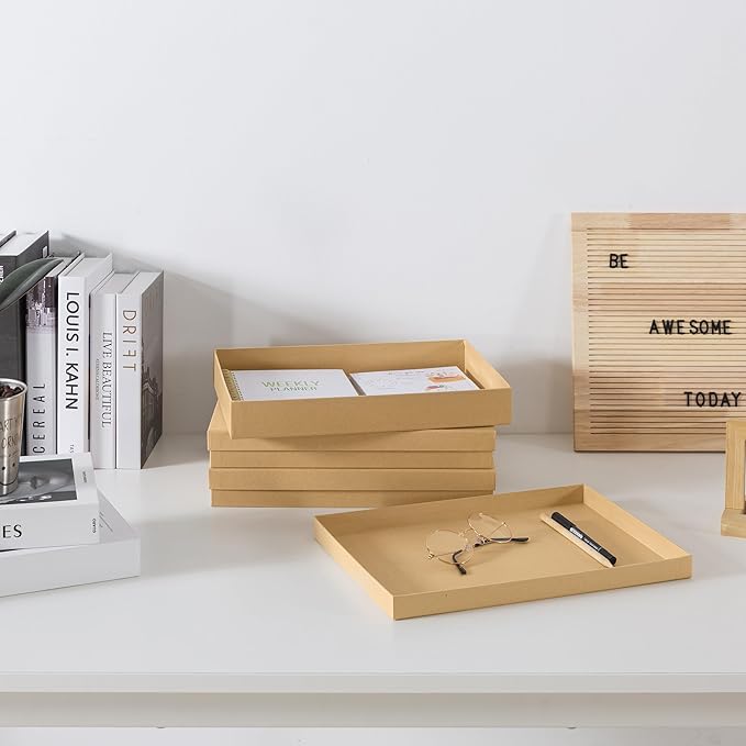 Soul & Lane Document Storage Boxes - Set of 3 (13.2" x 9.8" x 1.8"), Versatile Photo & Craft Organizer for Home Office, Stackable Cardboard Storage for Letters, Papers, Files & Memorabilia, Kraft