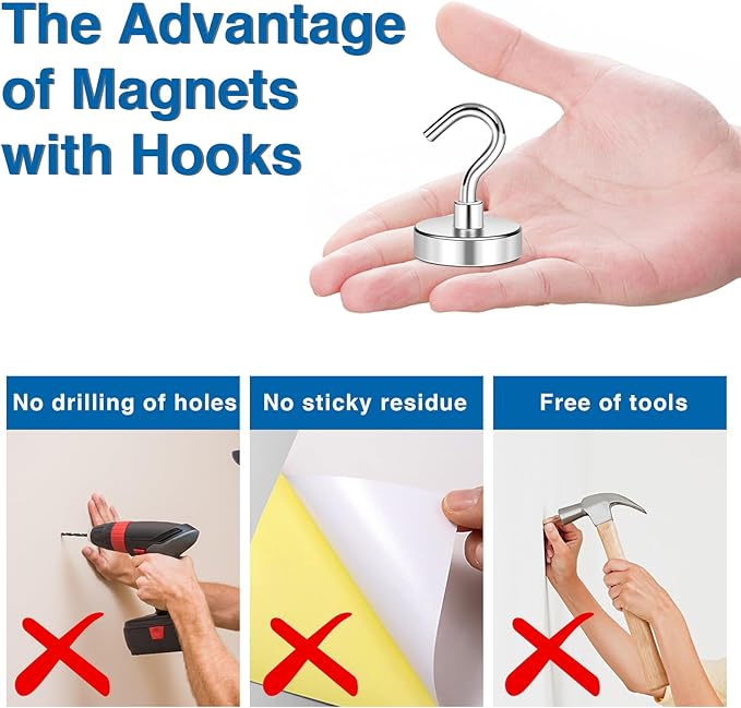 LOVIMAG Magnetic Hooks Havy Duty, 85LBS Strong Magnetic Hooks for Refrigerator, Neodymium Magnet Hooks for Hainging,Magnetic Hanger for Wall, Locker, Cruise Cabins, Grill, Metal Door- 6 Pack
