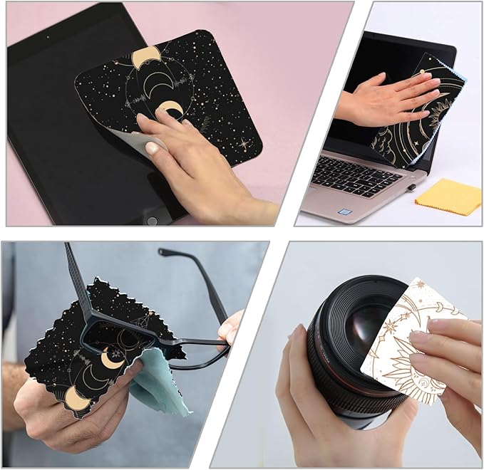 FREEBLOSS 24pcs Glasses Cleaning Cloth Divination Pattern Microfiber Cleaning Cloth for Glasses Eyeglasses Thick Soft Reusable Wipes for Camera Lens Phone Screen 6.3x6.3‘’