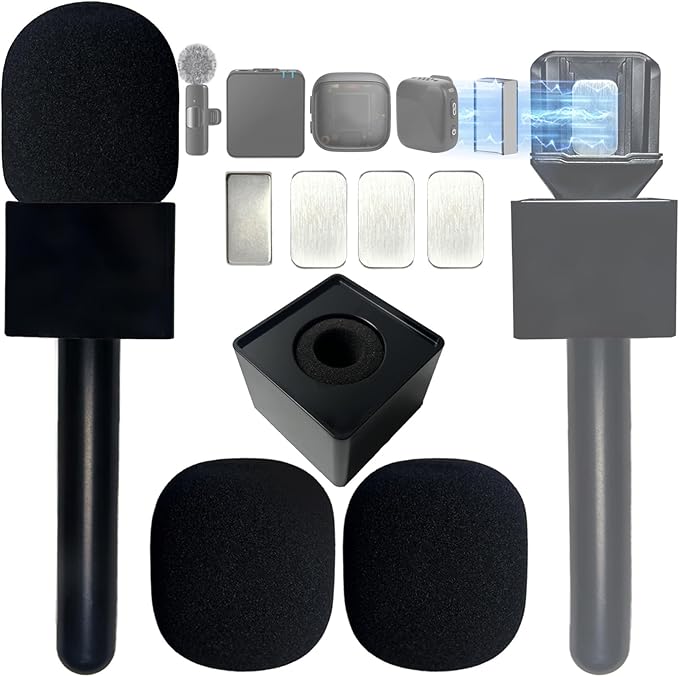 Mic Handle for DJI/DJI Mini/2/3, Microphone Holder for Rode, Hollyland and All Lav Mic, Universal Magnetic Mic Holder with Pop Filter and Flag Station for Vlogging, Interview, Podcast, Reports, Tiktok