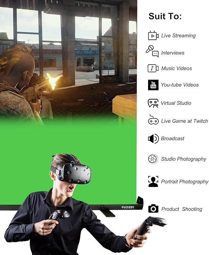 FUDESY Extra Large Green Screen, 74W X 77H inches Collapsible Chromakey Panel,Portable Retractable for Tiktok Video, Live Game,Aluminum Base,Wrinkle Resistant Fabric,Pull-up Style,Auto-Locking Frame