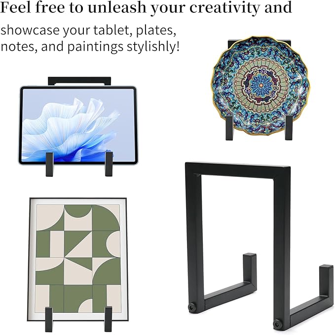 2 Pack 8 Inch Black Metal Plate Stands for Display Plate Holders for Displaying, Multi-Function Stand for Plates, Photos, Books, Artwork, Awards, Memorabilia