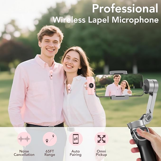 USB C Mini Wireless Lavalier Microphone for iPhone 15 16, iOS and Android Devices - Noise Reduction Lapel Mic for Recording, Clip Omni Lav Mic for Video Recording, Tiktok, Youtube, Vlog (Pink)