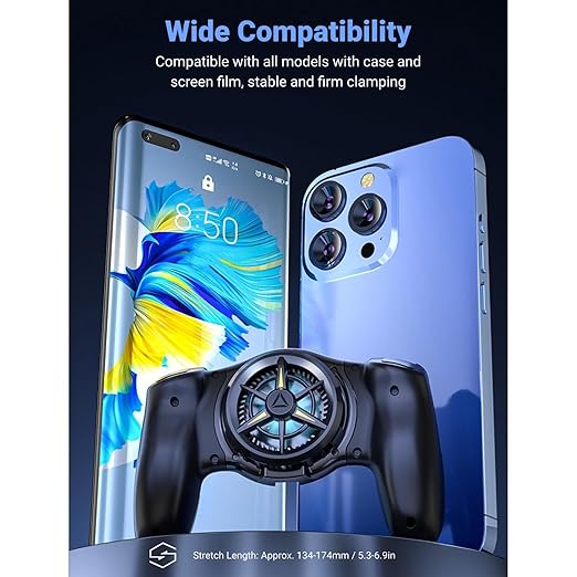 ciciglow Phone Game Grip, Semiconductor, Adjustable Mobile Controller Handle Holder with Colorful Light Effect, Fan Cooling, for, iOS